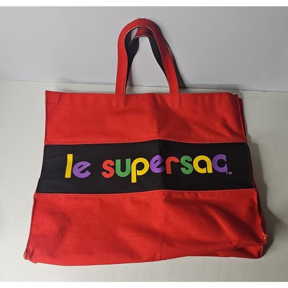 Le Supersac Red Oversized Shopper Bag Tote Carry On Rainbow Vintage - Picture 1 of 16